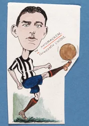 Billy McCracken, Newcastle United, tegning for et sett med sigarettkort, 1907 (penn og blekk på kort)